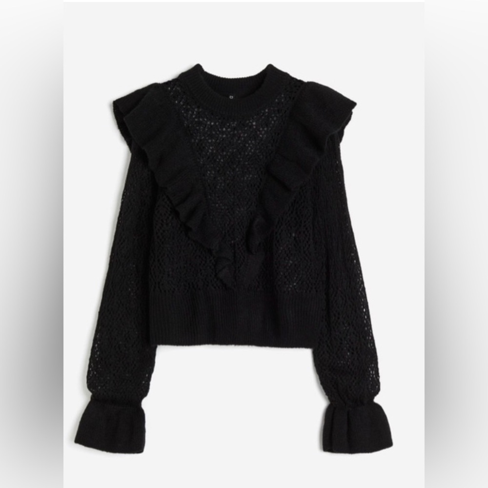 NWT H&M Black Ruffled Knit Sweater XS